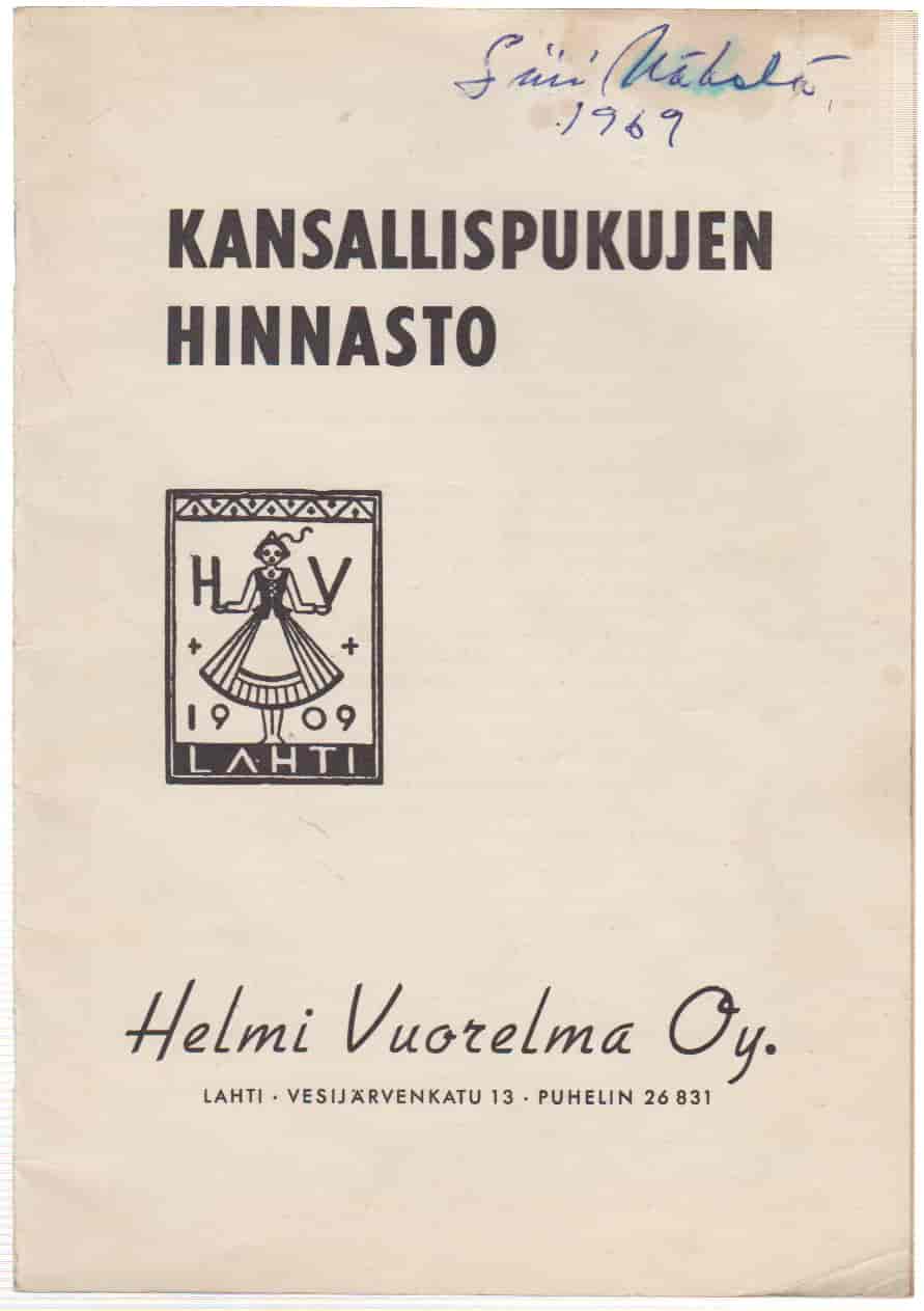 Kansallispukujen hinnasto -  tuotekuva
