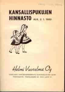 Kansallispukujen hinnasto alk. 2.1.1980 - Helmi Vuorelma Oy tuotekuva