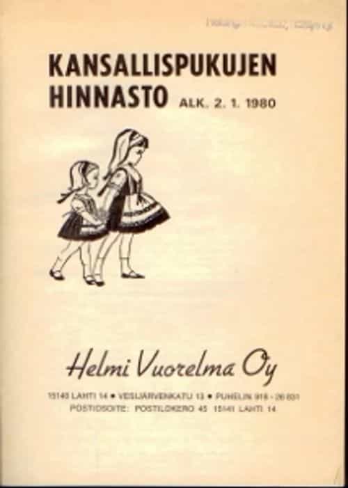 Kansallispukujen hinnasto alk. 2.1.1980